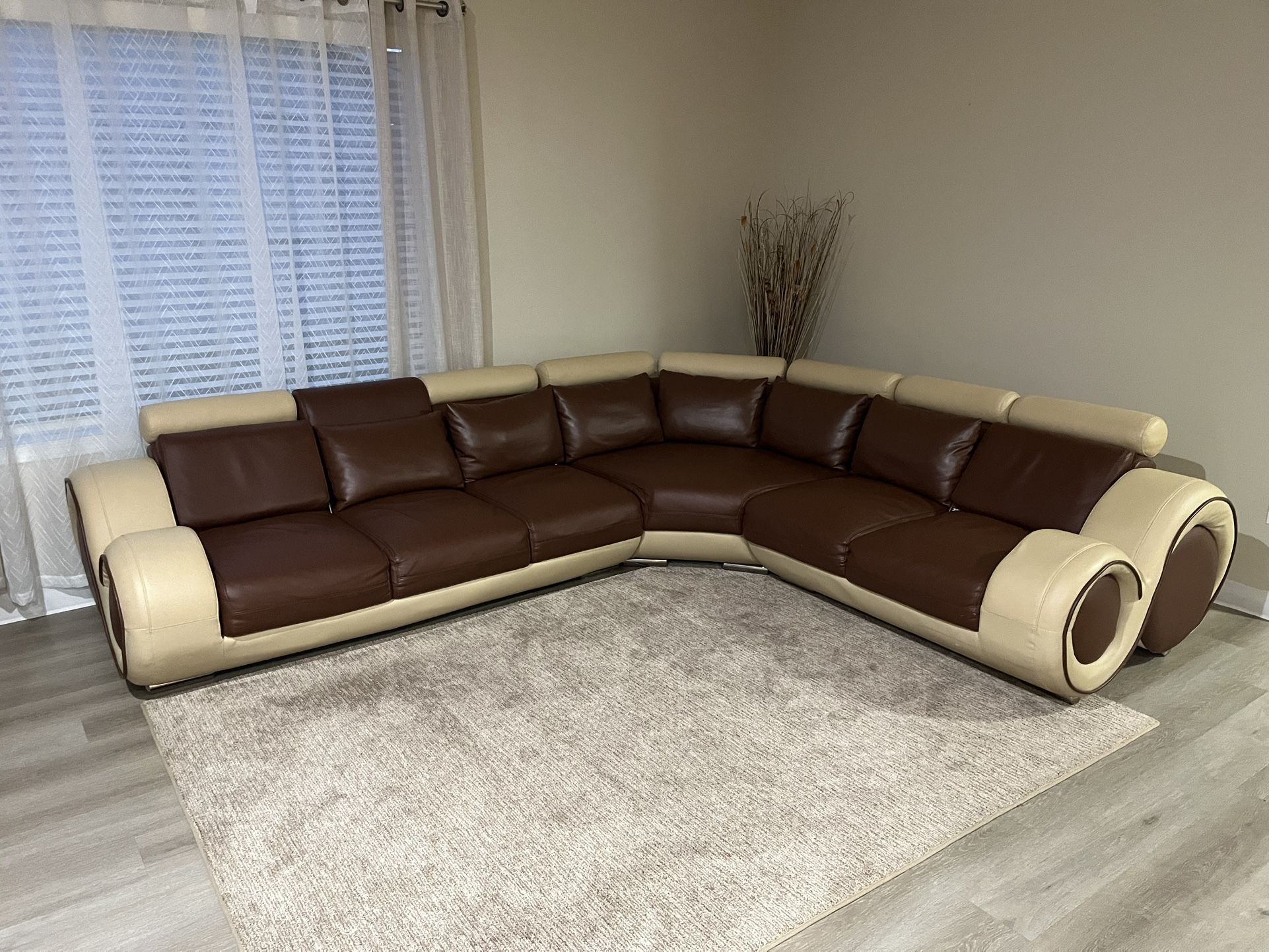 Pending Leather Beige sectional sofa