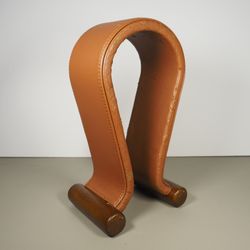 Headphone Stand ~ Synthetic Leather with Wood Base 