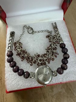 Juego reloj y pulsera stainlend piedras moradas falta batería