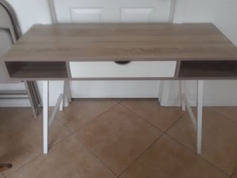 Wood Top Desk with Drawer and Shelves