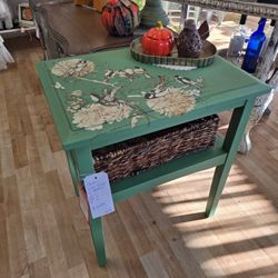 Green Side Table With Basket