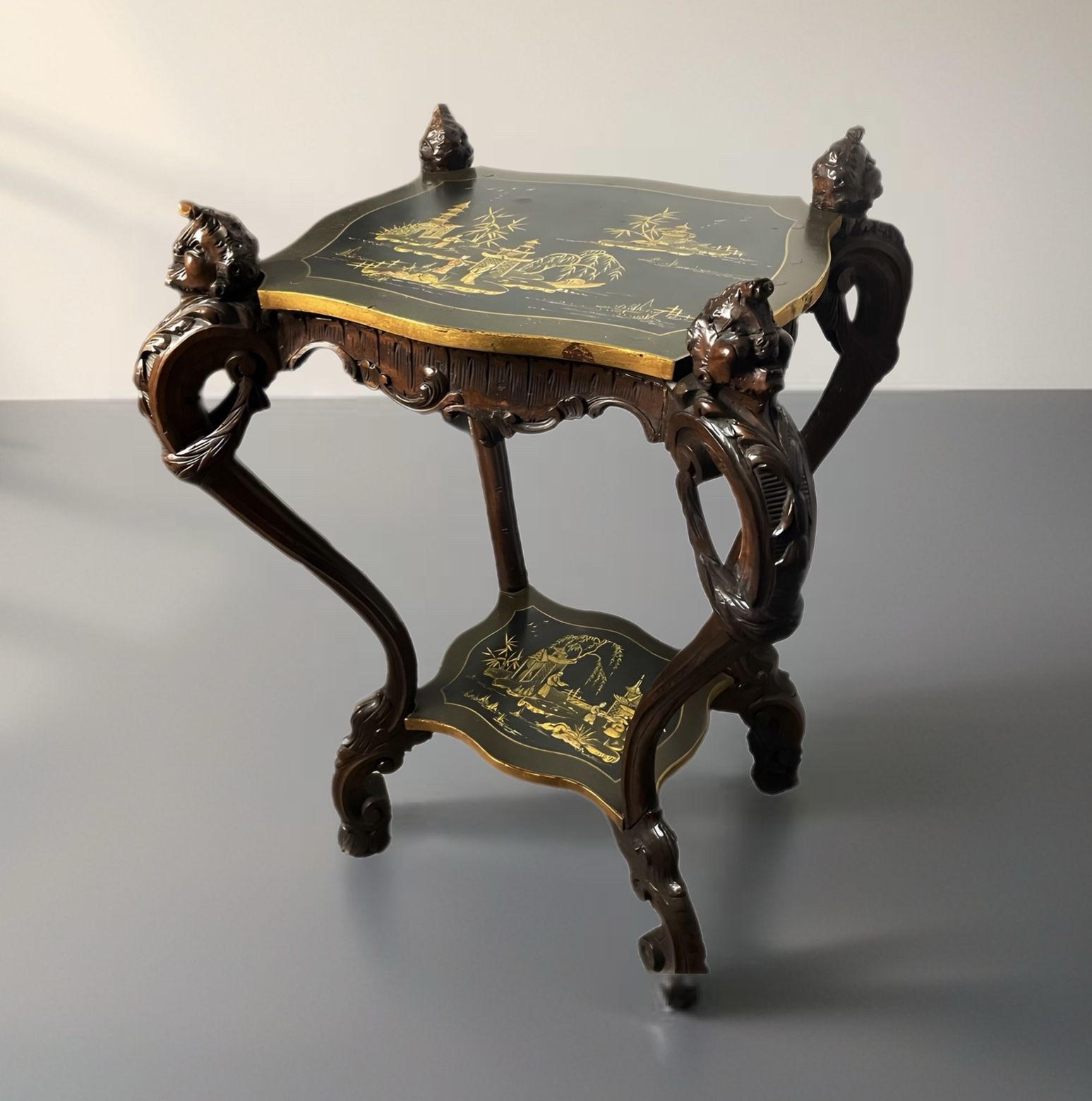 Antique 19th Century Table FRENCH CHINOISERIE Oriental Table Carved Hand Painted
