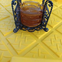 Antique Amber Glass Ashtrays w/Holder