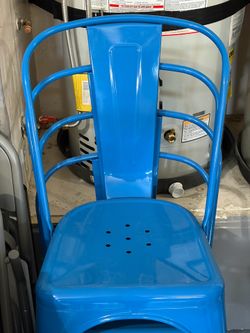 4 Blue metal chairs