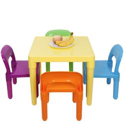 Colorful Children Kids Table with Four Chairs Plastic Toddler Table