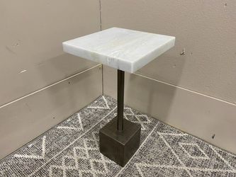 Modern Petite Marble Accent Table with Adjustable Metal Base