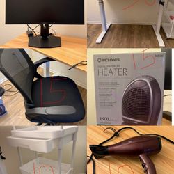 Moving Sale – Monitor, Standing Desk, Chair, Heater & More