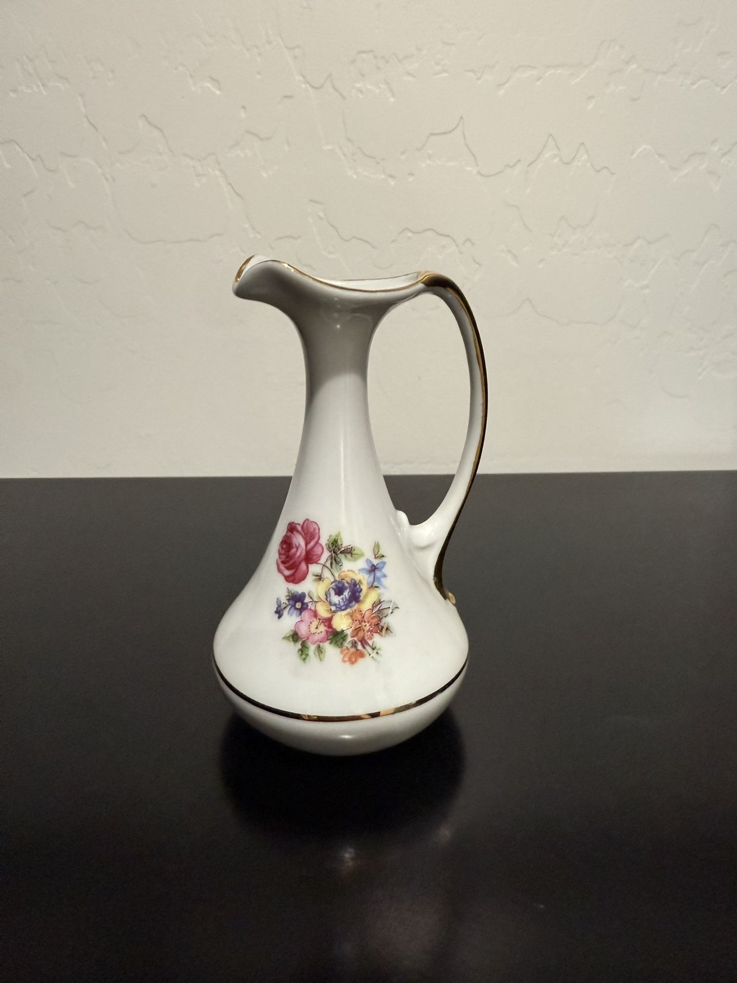 Vintage East Germany P&M Porcelain Miniature Vase With Flowers and Gold Trim