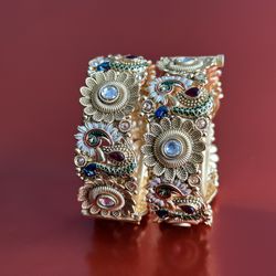 Indian/Bollywood/Polki/Meenakari/Peacock Design/Openable Bangle Set