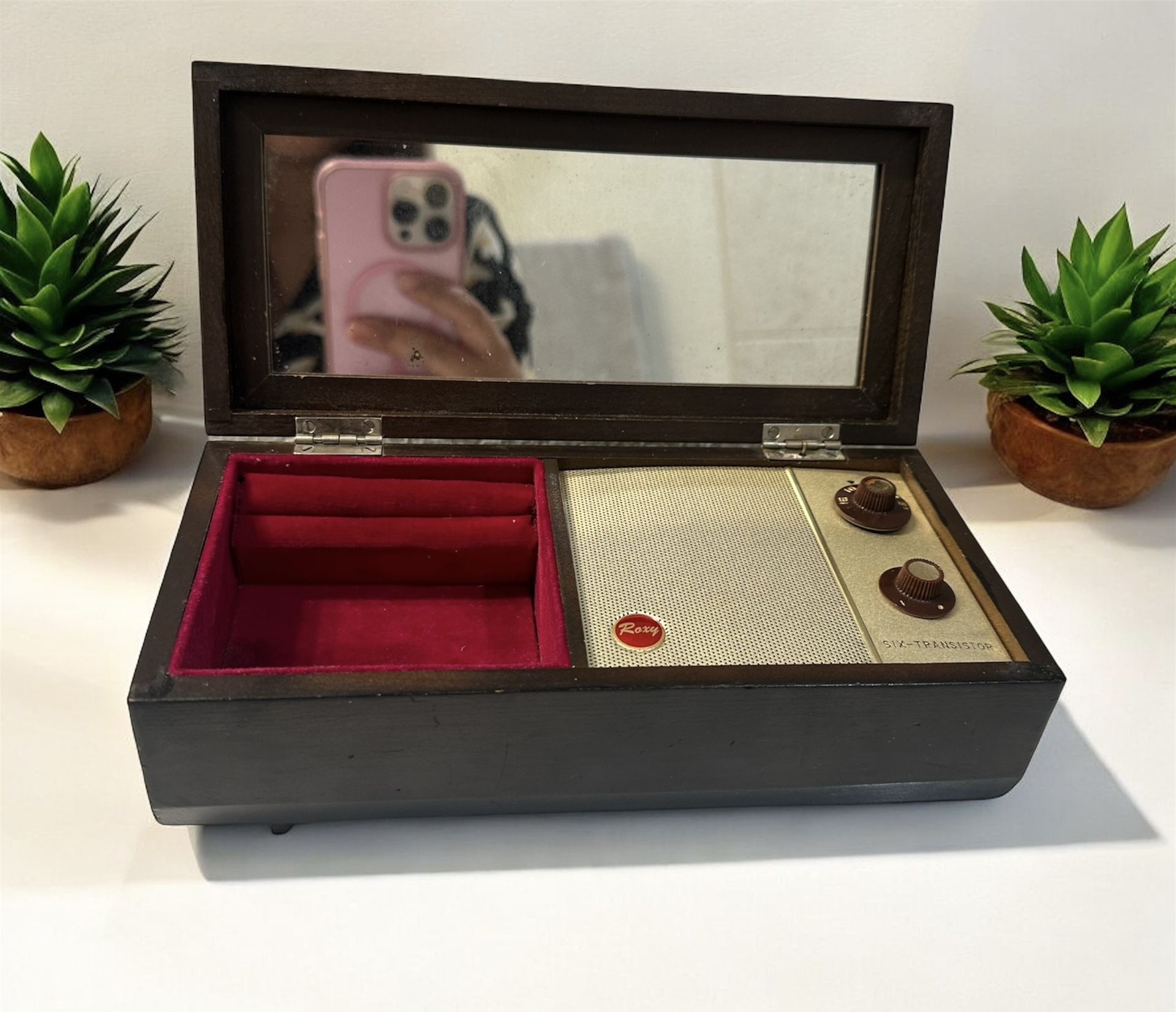 Vintage Roxy Wooden Japanese Jewellery Box with transistor radio -Dream box