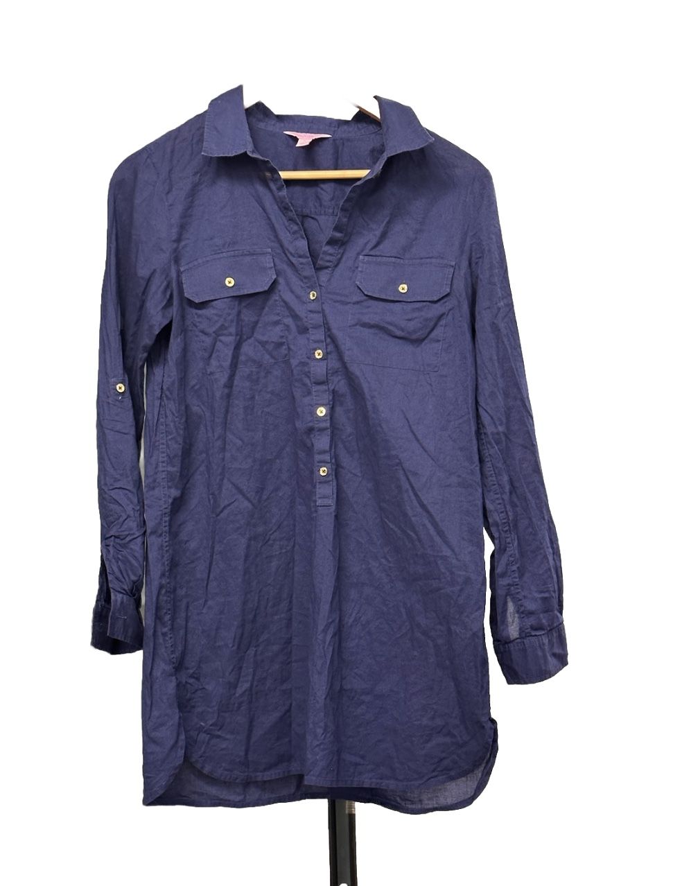 Vintage Lily Pulitzer Popover Tunic Shirt Dress 100% Cotton Size Small Blue