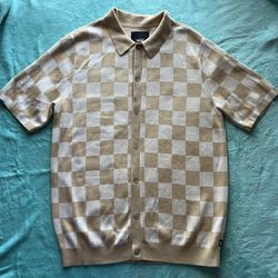 Vans Tan Checkerboard Knit Button Down Shirt
