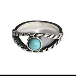 TURQUOISE BLUE TITANIUM FOREVER WEAR SILVER NEW SIZE 6 RING 