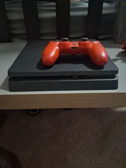 PS4 Slim Console with Red DualShock Controller