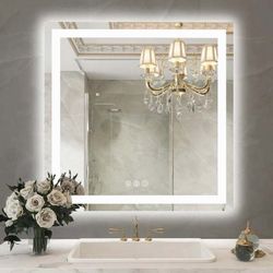 36" x 36"Dokes Frameless Anti-Fog LED Lighted Dimmable Wall Mounted Bathroom Vanity Mirror