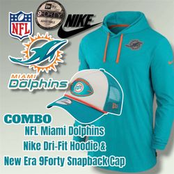 NFL Miami Dolphins Nike On Field Dri-Fit Hoodie, Size Medium & New Era 9Forty Snapback Cap