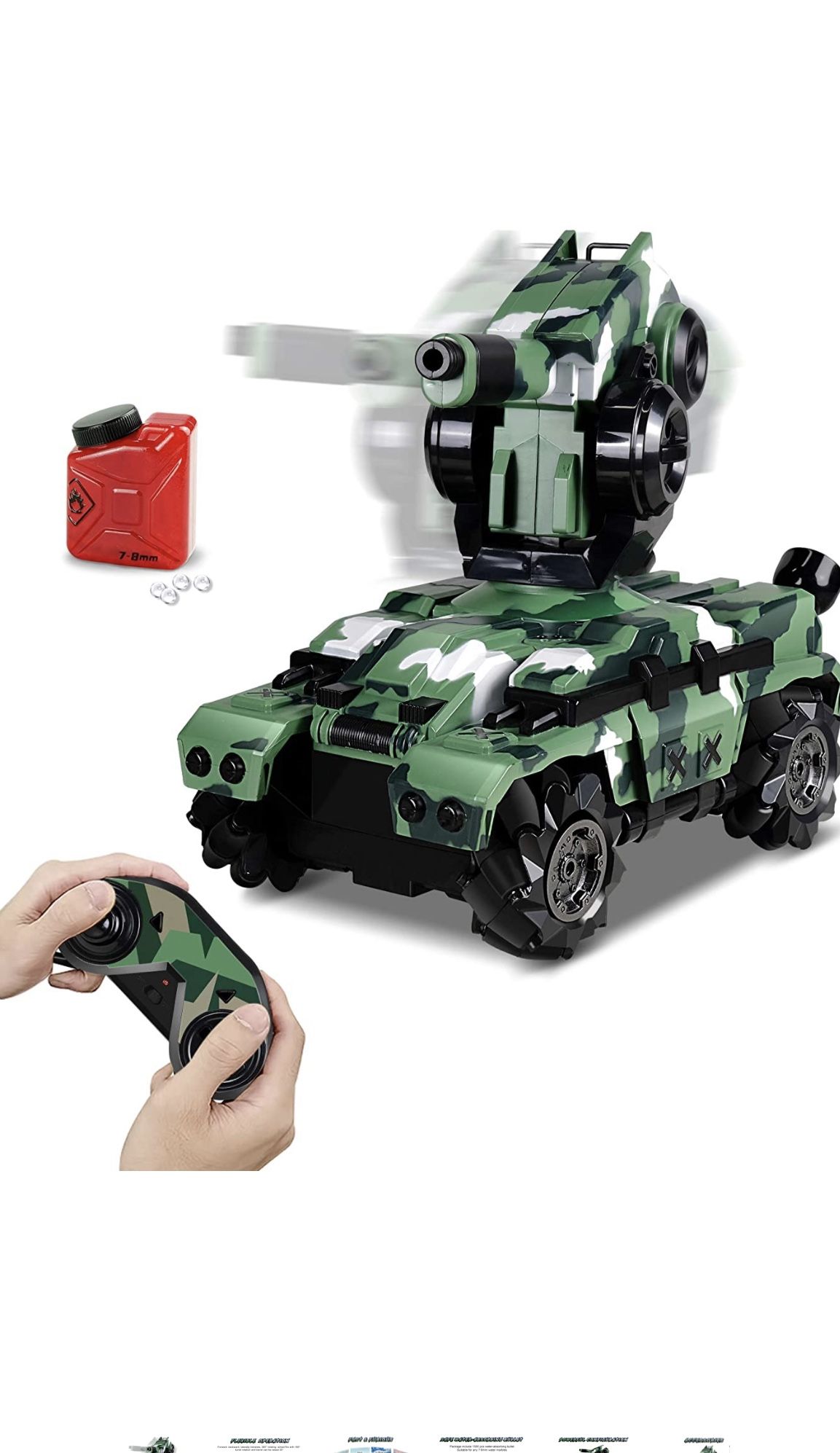 Remote Control Car RC Tank Car Waterproof with 180° Rotating Shooting & 360° Rotating Vehicle,