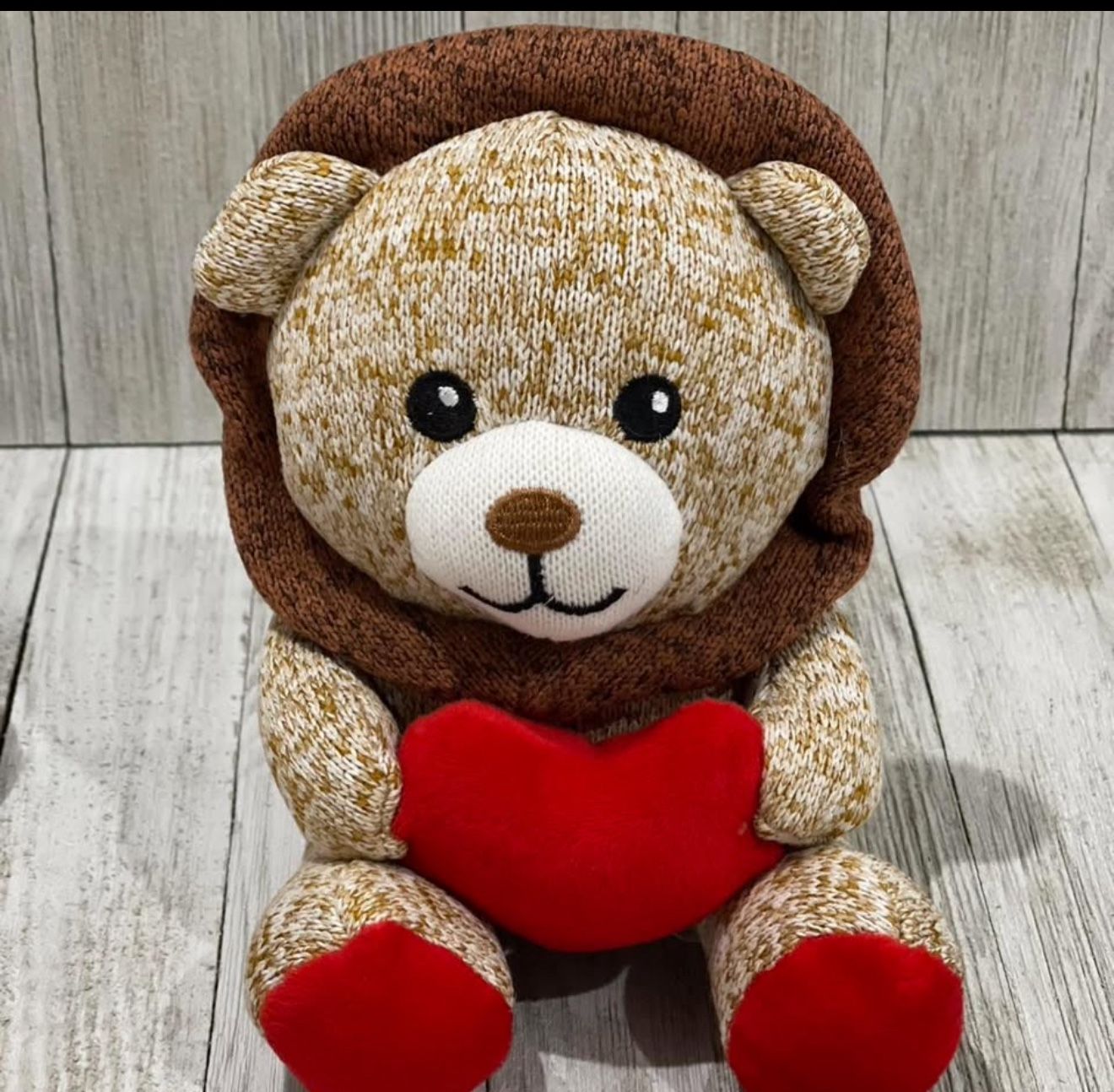 Animal Adventure Lion with Heart 7' Plush Sock Monkey Style Valentines
