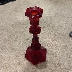 Vintage Red Glass Candlesticks Paneled 1960’s