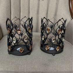 To wire with gold copper gems hurricane candleholders