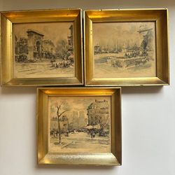 Henry Sandler Signed Set of 3 Framed Cityscape Prints Realism Landscape Art
