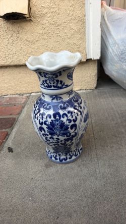 Blue and White Ceramic Floral Vase