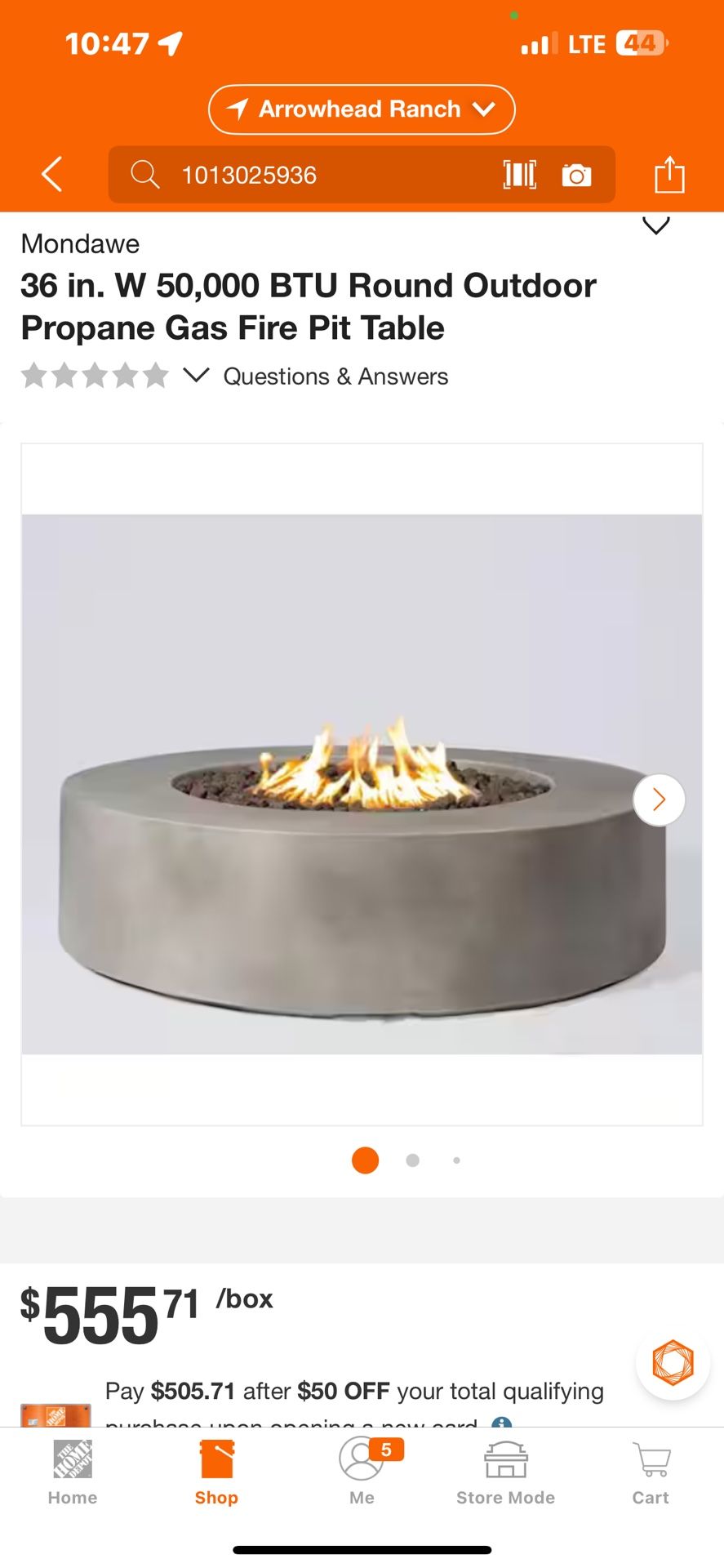 Mondawe 36 in. W 50,000 BTU Round Outdoor Propane Gas Fire Pit Table