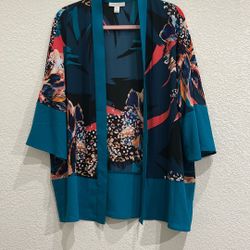 Dana Buchman Kimono Floral Multicolor Size XL Open Front. 
