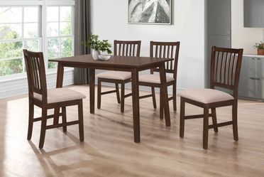 5-Piece Solid Wood Dining Set – Walnut Finish
