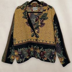 Vintage 90s Sugar Street Weavers Tapestry Jacket Fruit Floral Design USA Size XL