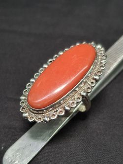 Sterling Silver Red Coral Ring Sz 6.5 Gram Wt.5.2