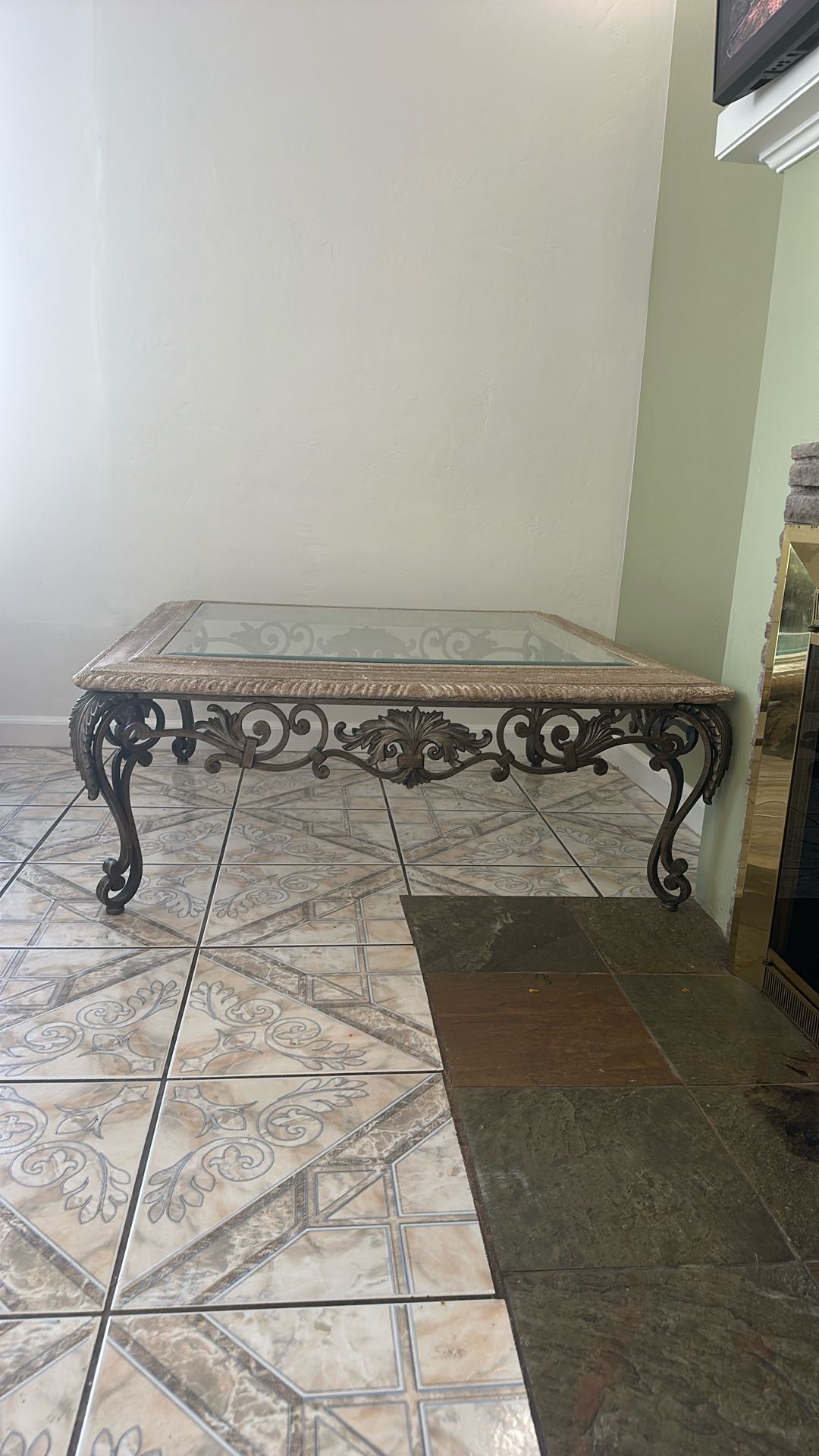 Antique Stone Glass Coffee Table