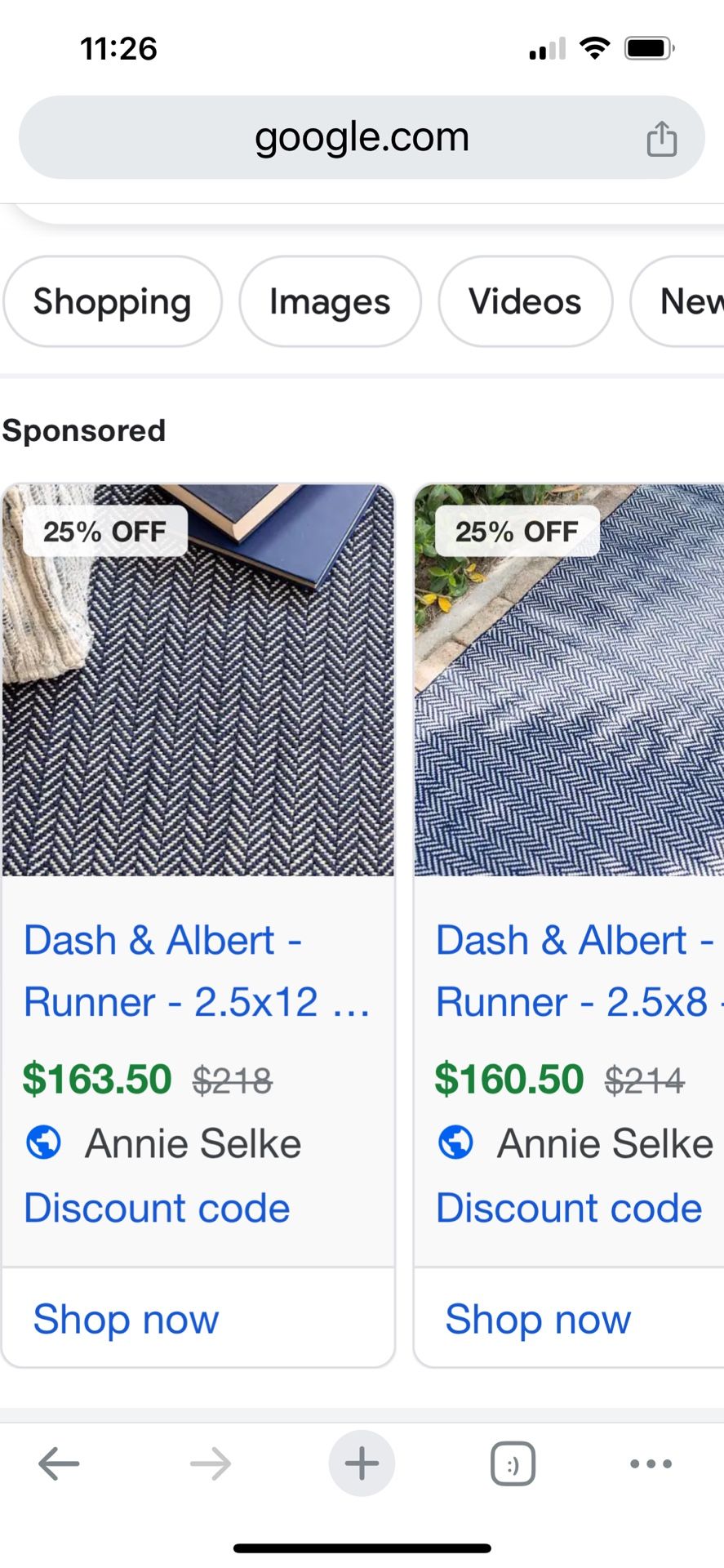 Dash & Albert Indigo and White Herringbone Rug Runner 2.5 x 18 From Annie Selke