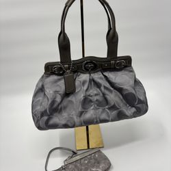 COACH 13916 Signature Silver Satin Lurex Bag With Wristlet