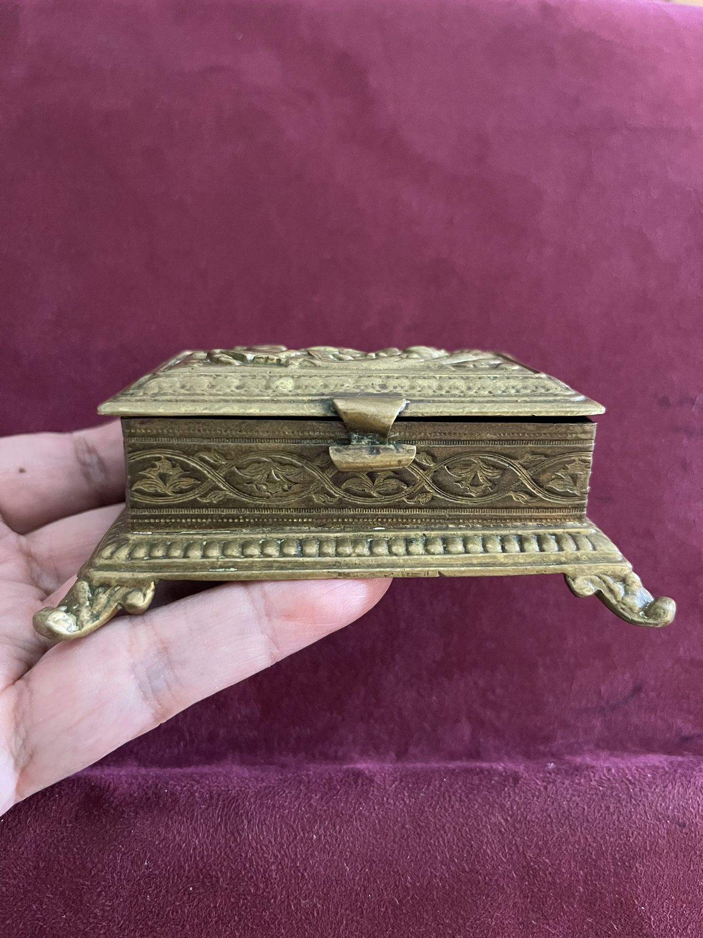 Antique Vintage Victorian Stamp Or Ring Box Heavy 