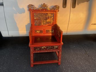Antique Chinese Red Lacquered & Gilt Carved Wood Armchair
