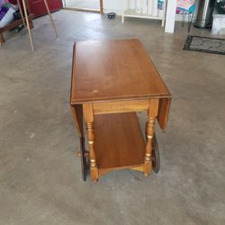 Antique Beverage Table With Wheels