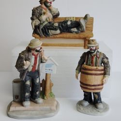 Emmett Kelly Jr. Miniature Collection Lot of 3 Clowns ~  Flambro Malaysia 