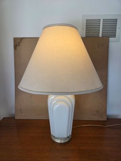 Art Deco Revival White Glass and Brass Table Lamp