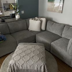 Grey Sectional Couch + Ottoman 