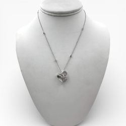 18k White Gold Heart Pendant with Diamonds and 15" Necklace.