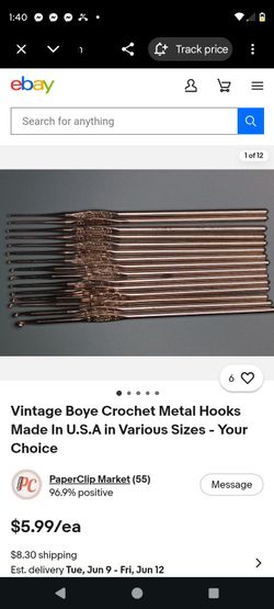 Vintage Boye Crochet Metal Hooks Made In U.S.A in Various Sizes - Your Choice