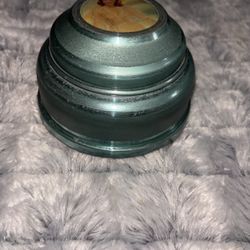 Mid 20th Century Victorian Large Round Musical Metal Box With Glass Insert