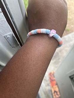 Handmade Pastel Beaded Bracelet with Easter Bunny Charm