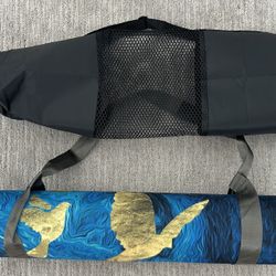 Blue Yoga Mat With Gold Bird Pattern - BRAND NEW! 