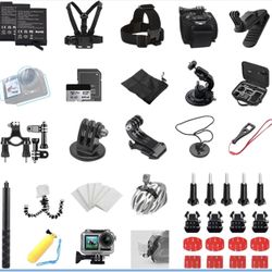 Action Camera Accessories Adventure Kit, Includes Helmet Mount, Chest Strap, Head Strap, Selfie Stick, Handlebar Mount, Floating Hand Grip, Lens Cover