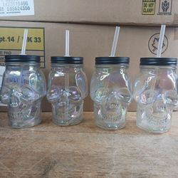 GLASS SKULL JARS CUPS