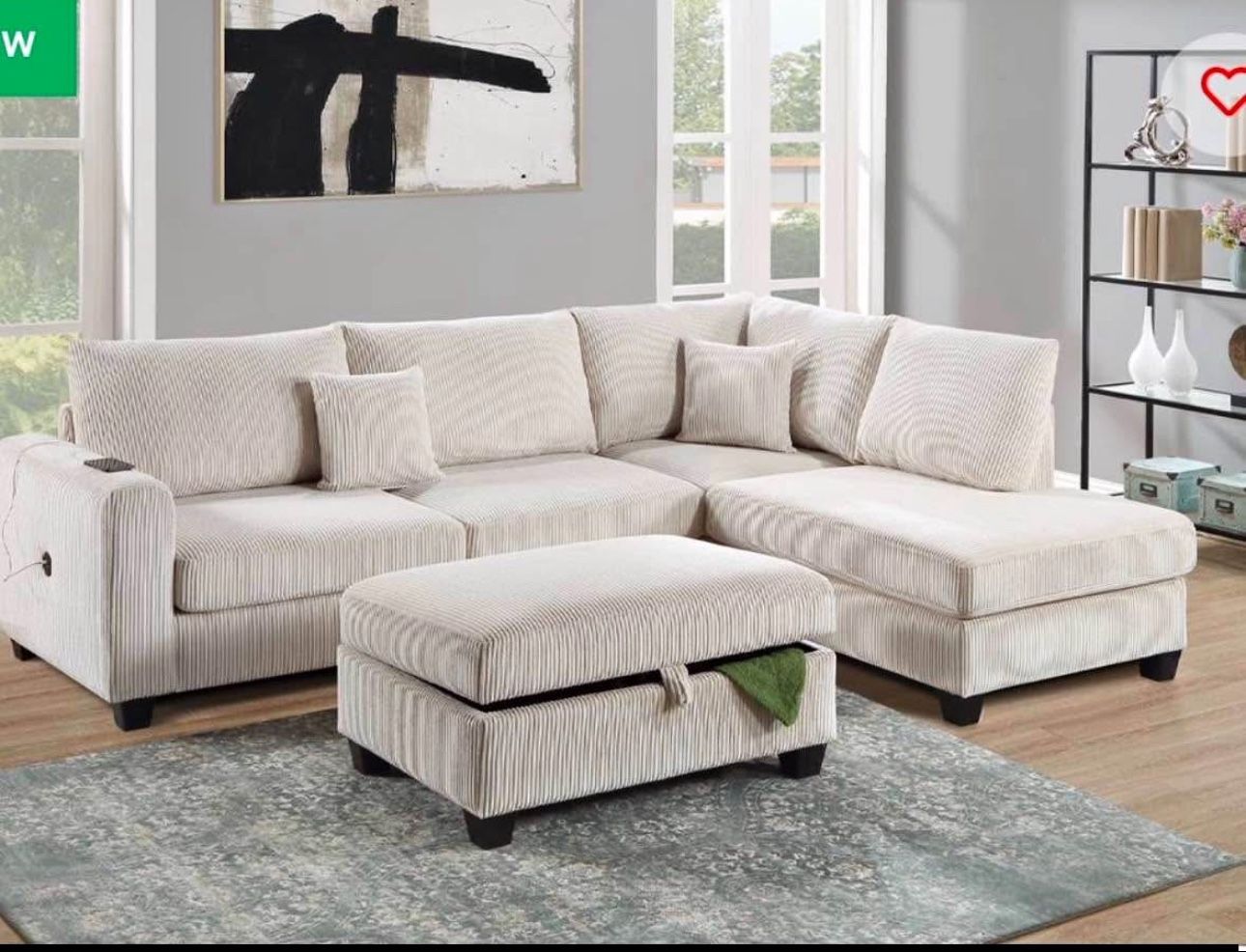 $429 Sectional USB With Ottomans