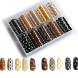  10 Rolls Designer Nail Foil 3D Logo Nail Foil Nail Art Supplies Luxury Designer Nail Stickers Art Decoration(Box)