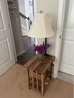 Table with attached lamp.